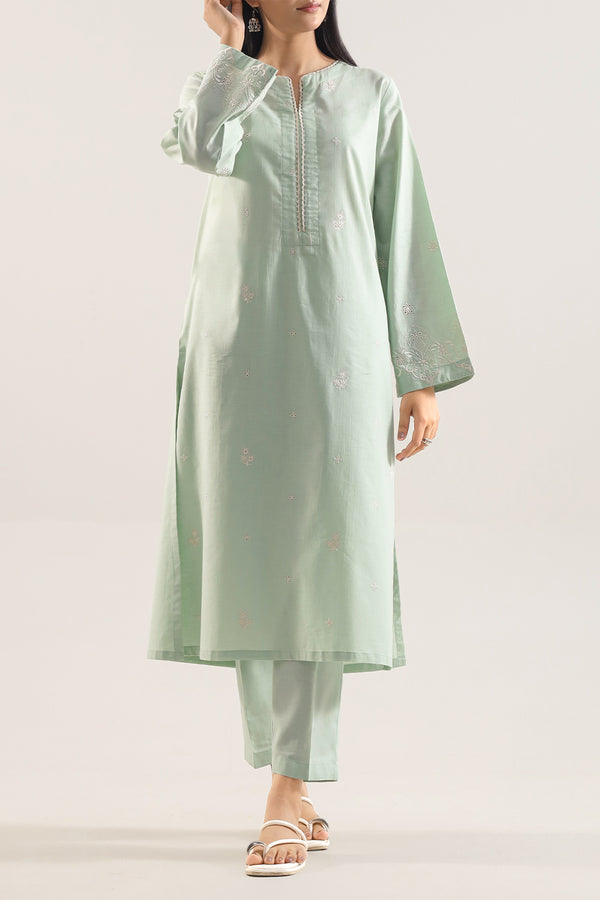 Solid Embroidered Cotton Stitched 2 Piece (Shirt/Trouser)