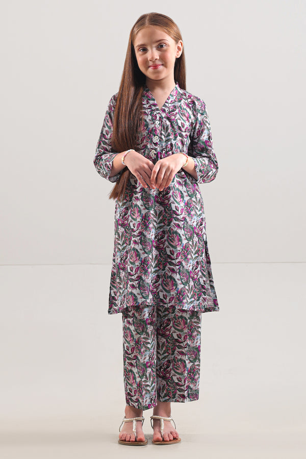 Printed Strip Lawn Stitched 2 Piece (Shirt/Trouser) For Kids