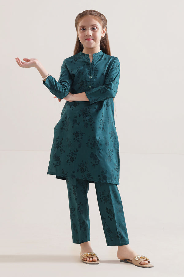 Stitched Cotton Jacquard Shirt/Trouser For Kids