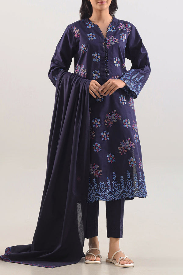 Luxury Pret Embroidered Slub Cotton Stitched 3 Piece