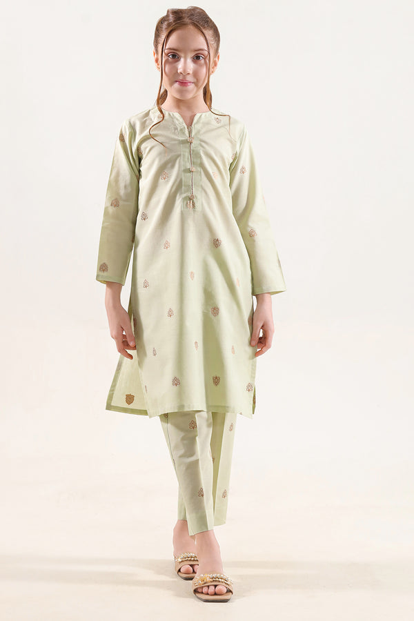 Stitched Cotton Jacquard Shirt/trouser For Kids