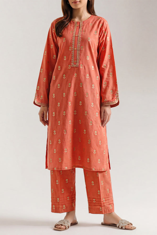 Embroidered Cotton Jacquard Stitched 2 Piece (Shirt/Trouser)