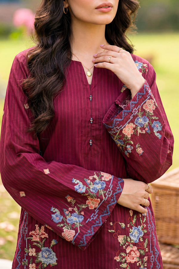 Solid Embroidered Self Strip Lawn Stitched 2 Piece (Shirt/Trouser)
