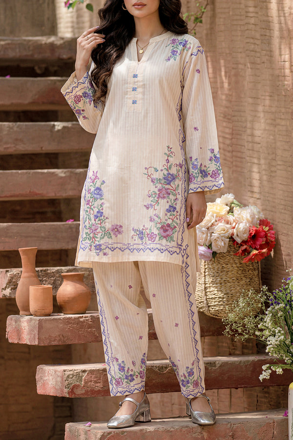 Solid Embroidered Self Strip Lawn Stitched 2 Piece (Shirt/Trouser)