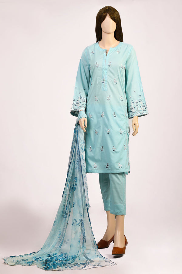 Printed Embroidered Lawn Stitched 3 Piece With Chiffon Dupatta