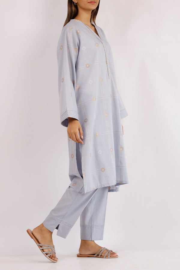 Cotton Jacquard Stitched 2 Piece (Shirt/Trouser)