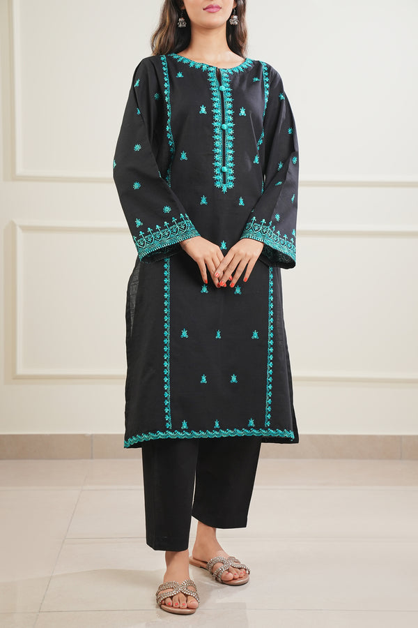 Solid + Embroidered Khaddar Stitched 2 Piece (Shirt/Trouser)