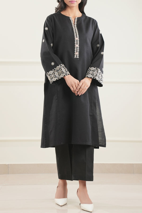 Solid Embroidered Khaddar Stitched Shirt