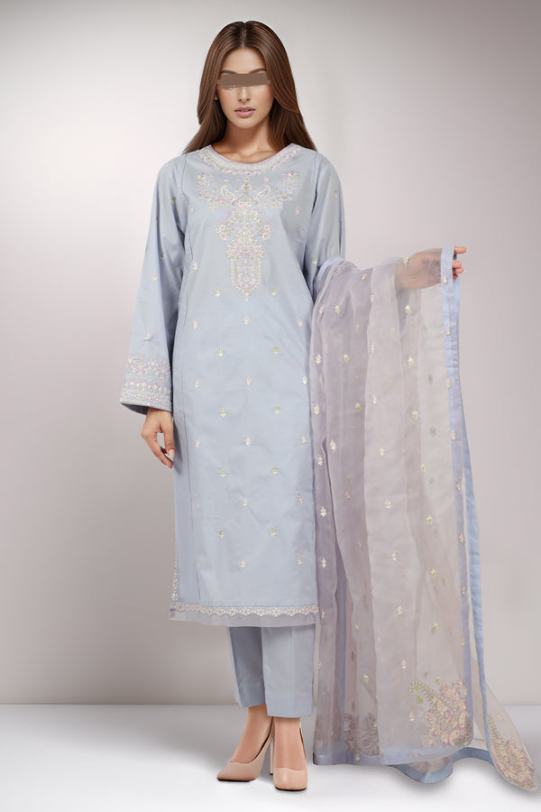 Luxury Pret Embroidered Cotton Stitched 3 Piece