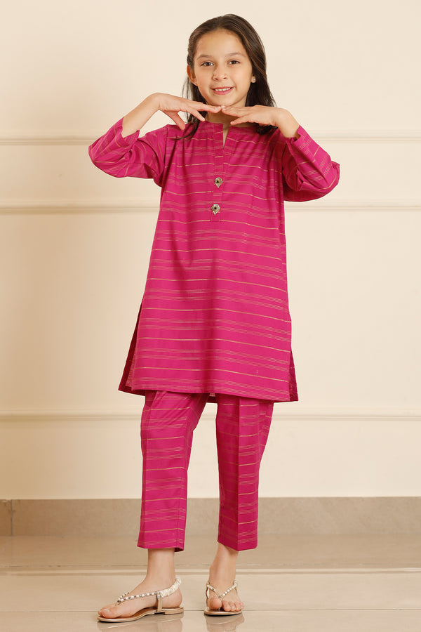 Solid Stitched Soft Raw Silk Shirt/Trouser For Kids