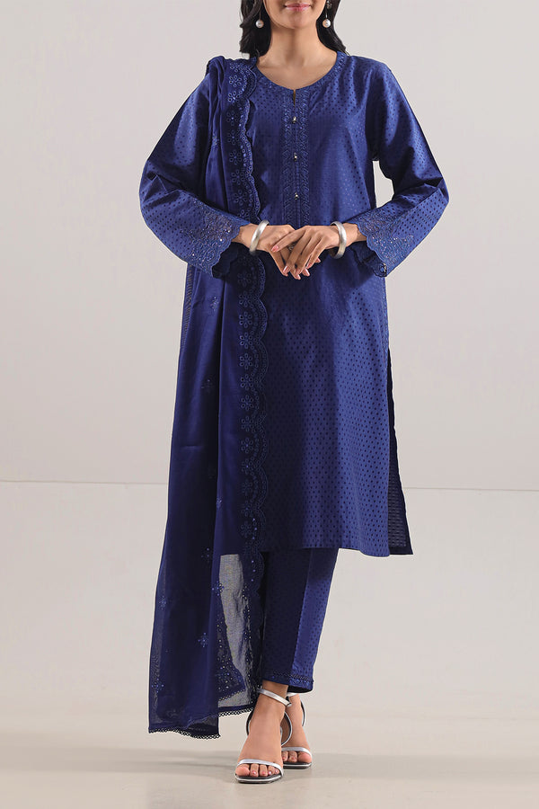 Luxury Pret Embroidered Cotton Jacquard Stitched 3 Piece