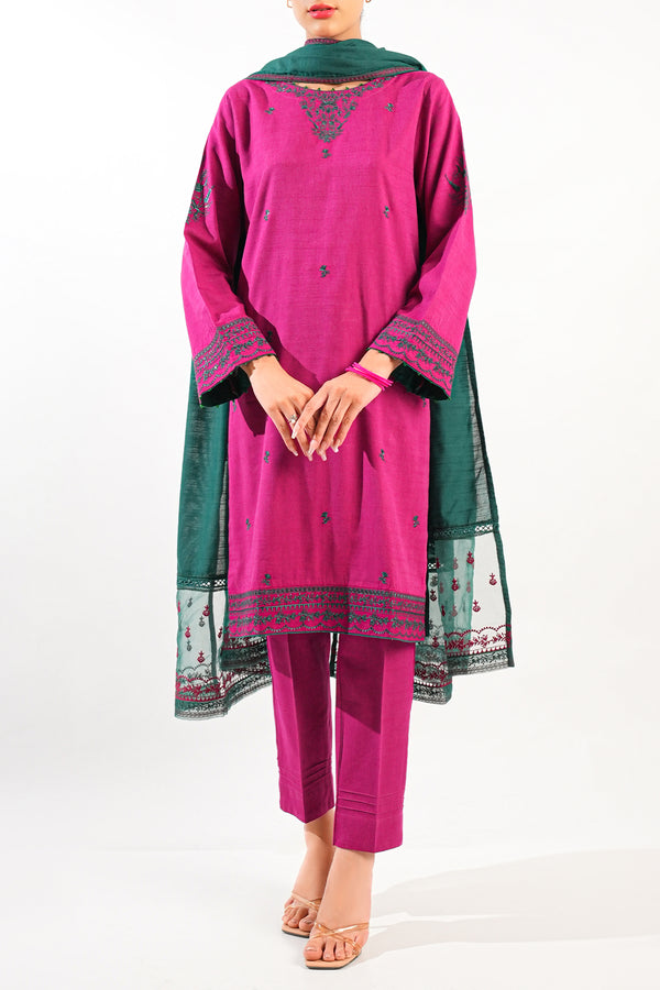 Solid Embroidered Soft Touch Cotton Stitched 2 Piece (Shirt/Trouser)