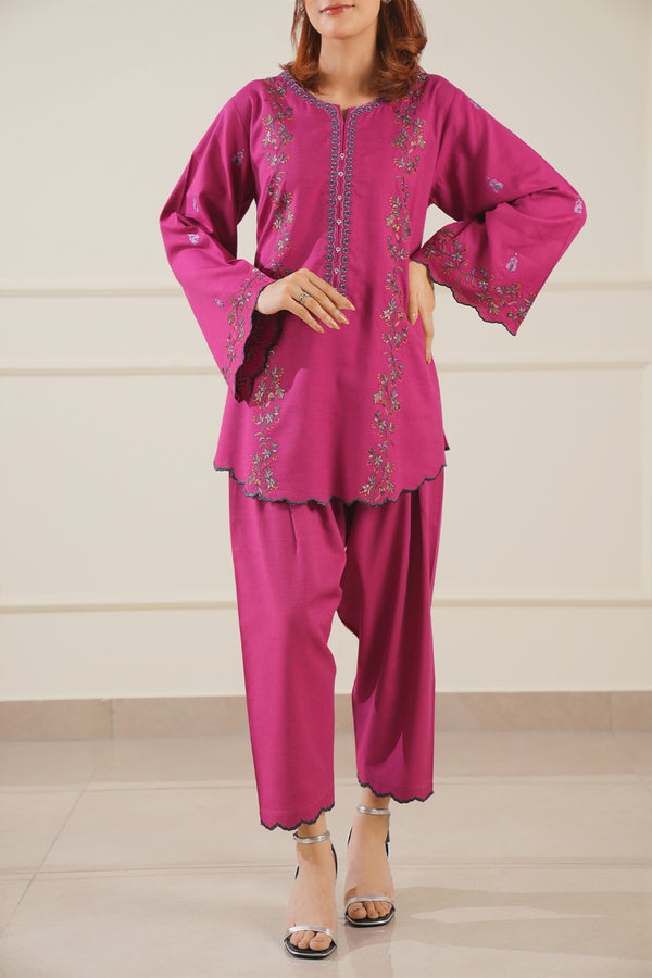 Solid Embroidered Soft Touch Cotton Stitched 2 Piece (Shirt/Trouser)