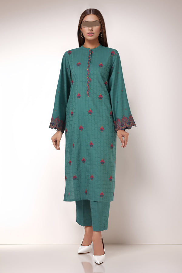 Embroidered Cotton Jacquard Stitched 2 Piece (Shirt/Trouser)