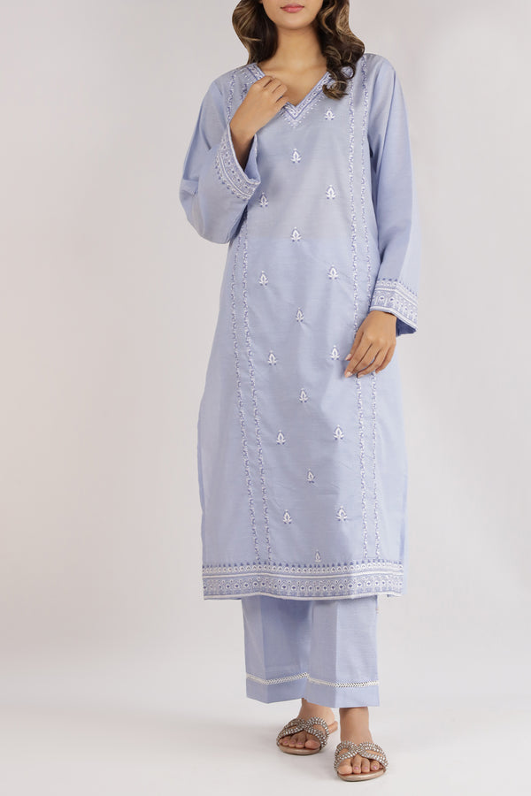 Embroidered Cotton Jacquard Stitched 2 Piece (Shirt/Trouser)