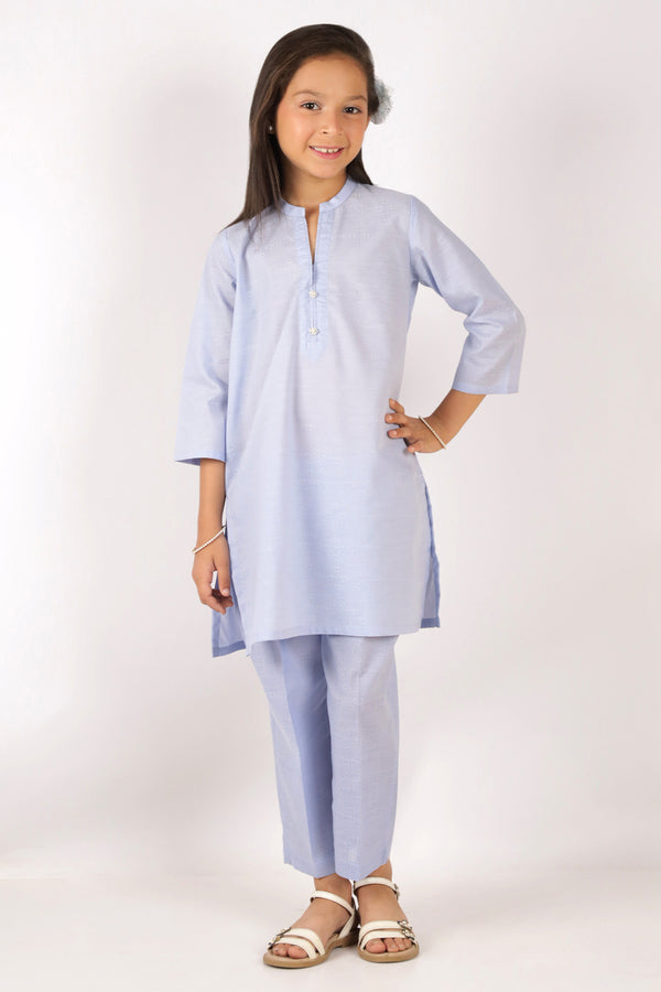 Stitched Cotton Jacquard Shirt/trouser For Kids