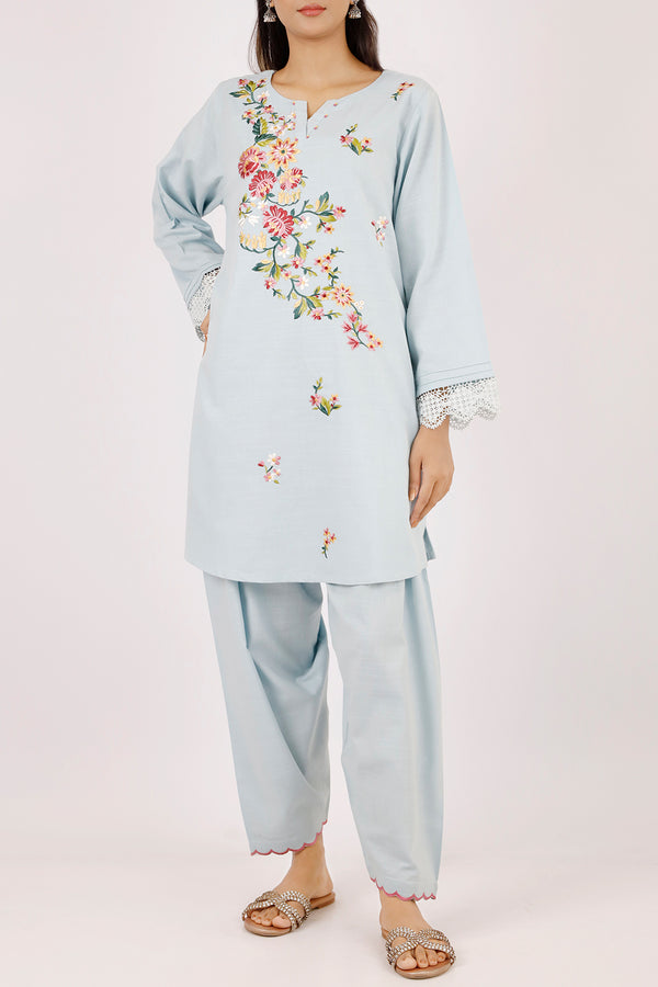 Solid Embroidered Zari Stript Stitched 2 Piece (Shirt/Trouser)