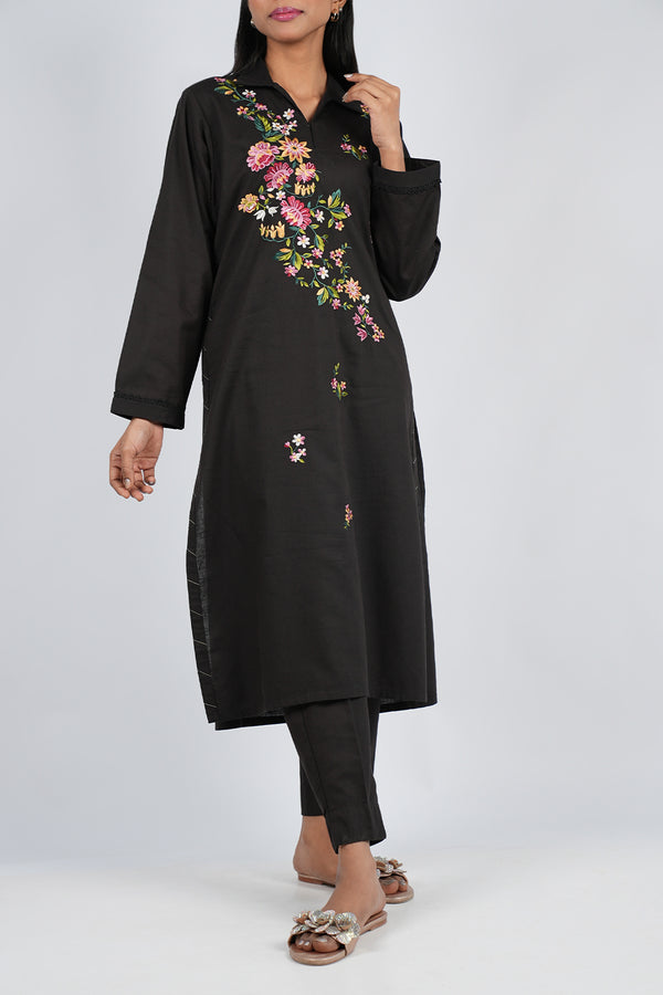 Solid Embroidered Zari Stript Stitched 2 Piece (Shirt/Trouser)