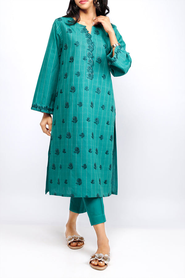 Embroidered Cotton Jacquard Stitched 2 Piece (Shirt/Trouser)