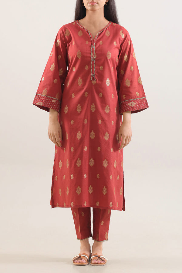 Embroidered Cotton Jacquard Stitched 2 Piece (Shirt/Trouser)