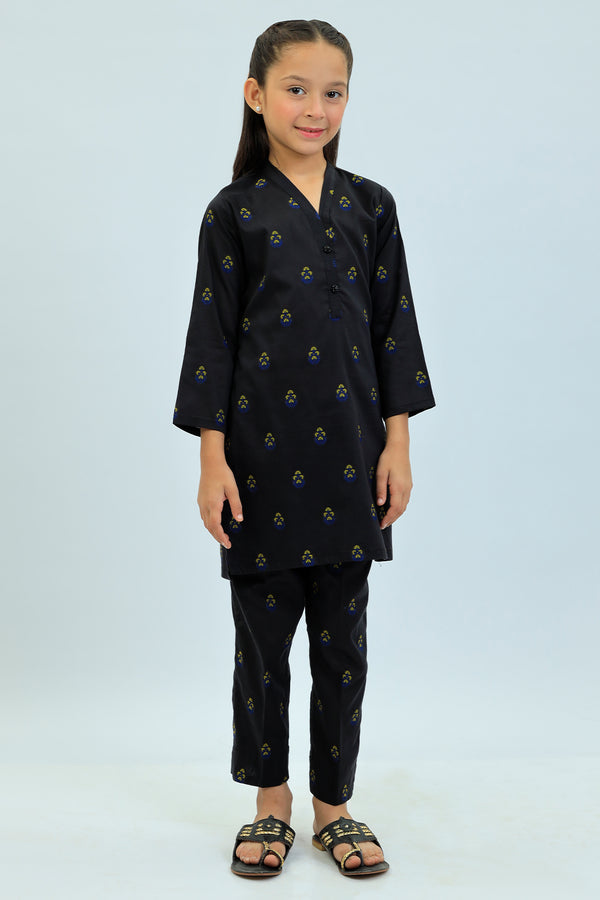 Stitched Cotton Jacquard Shirt/trouser For Kids