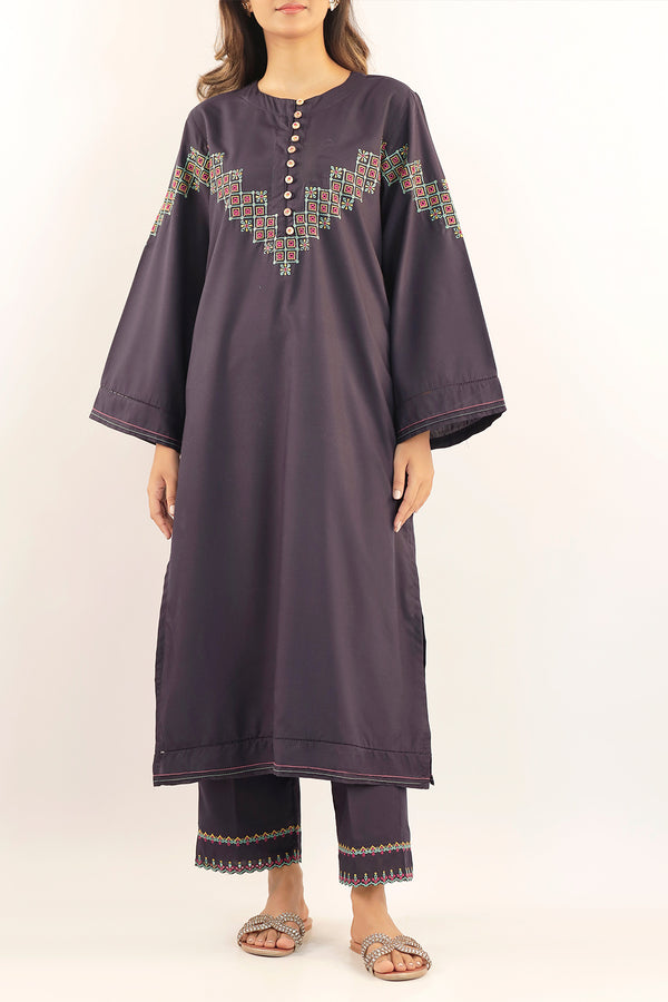 Solid Embroidered Polyester Stitched 2 Piece (Shirt/Trouser)