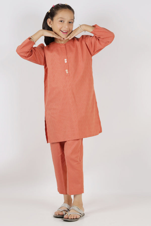 Stitched Cotton Jacquard Shirt/trouser For Kids