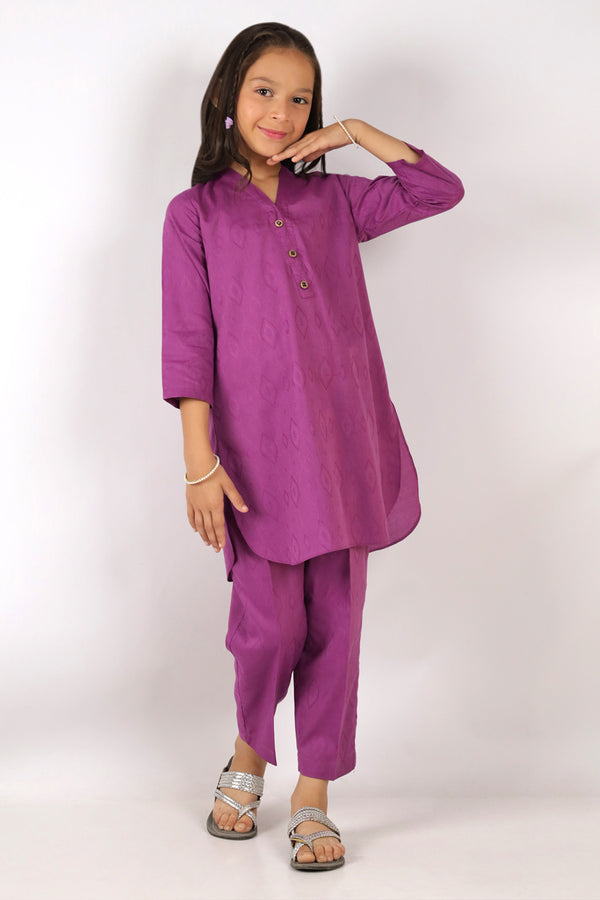 Stitched Cotton Jacquard Shirt/trouser For Kids