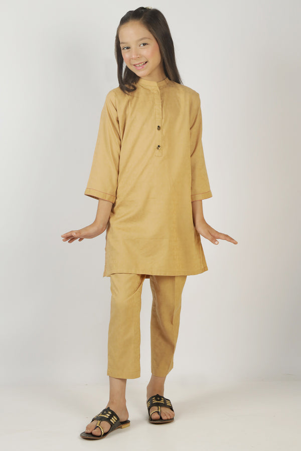 Stitched Cotton Jacquard Shirt/Trouser For Kids