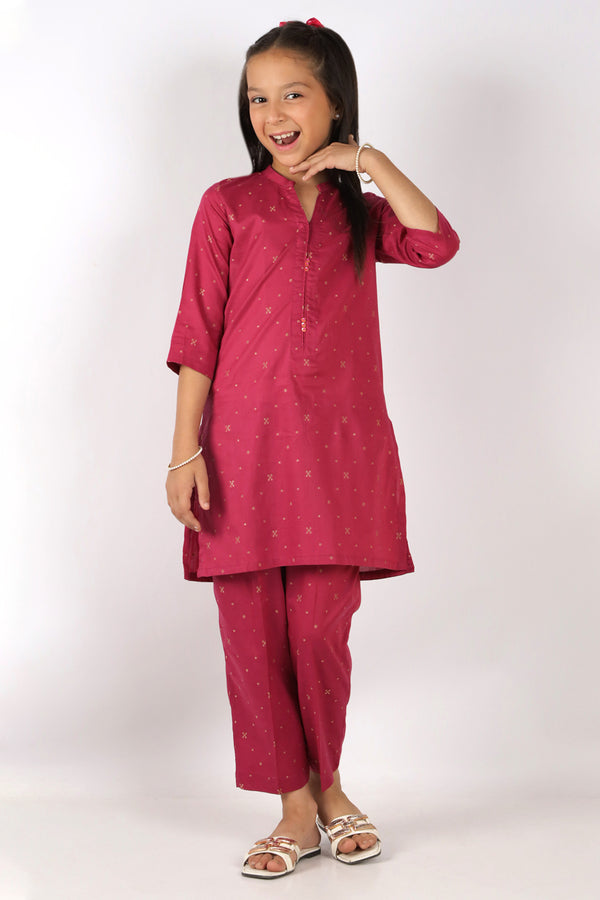 Stitched Cotton Jacquard Shirt/trouser For Kids