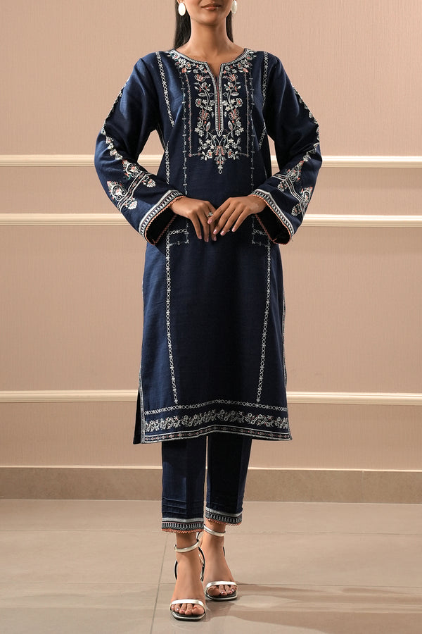 Solid Embroidered Khaddar Stitched 2 Piece (Shirt/Trouser)