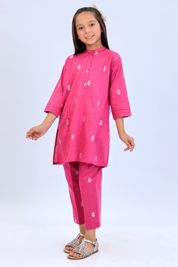 Stitched Cotton Jacquard Shirt/trouser For Kids