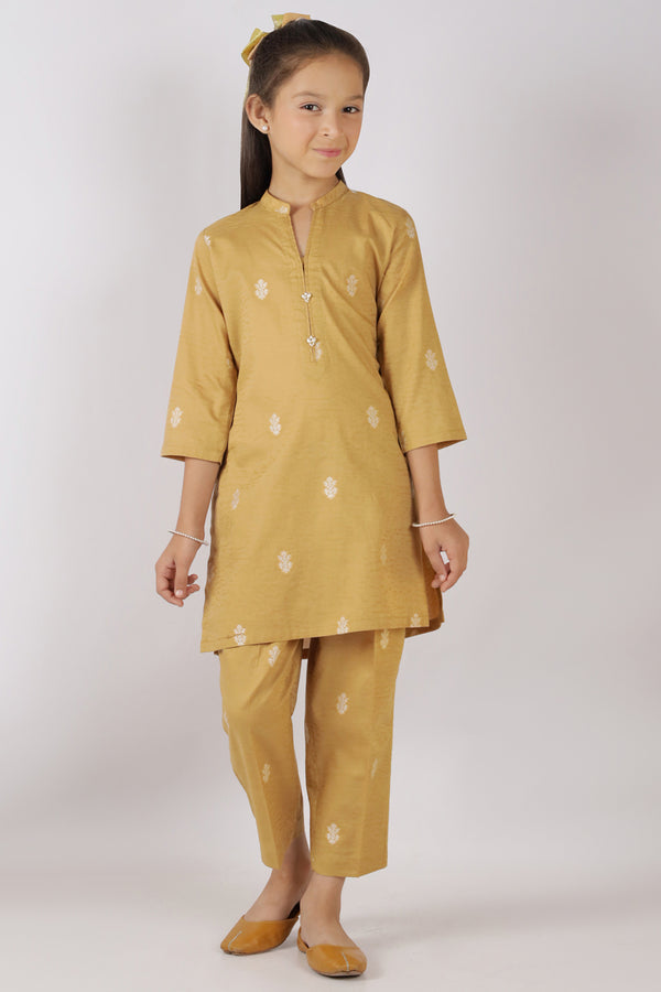 Stitched Cotton Jacquard Shirt/trouser For Kids