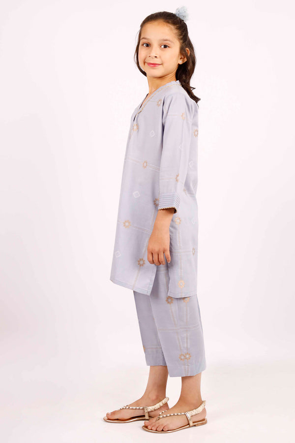 Stitched Cotton Jacquard Shirt/trouser For Kids