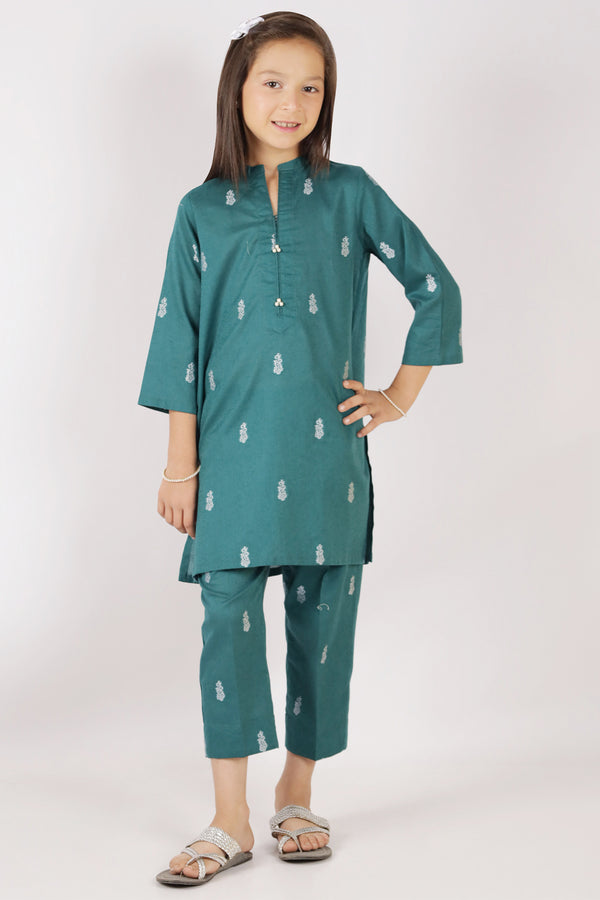 Stitched Cotton Jacquard Shirt/trouser For Kids