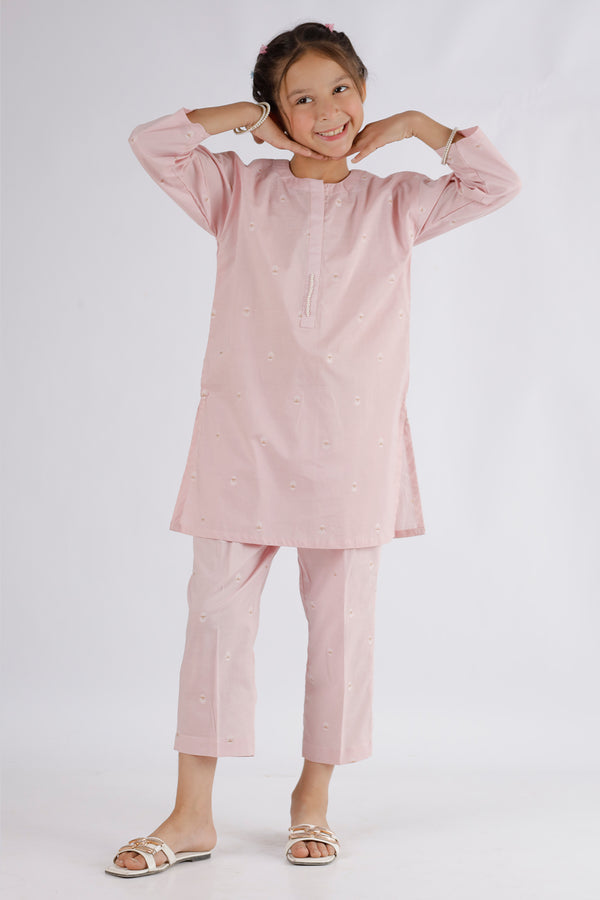 Stitched Cotton Jacquard Shirt/trouser For Kids