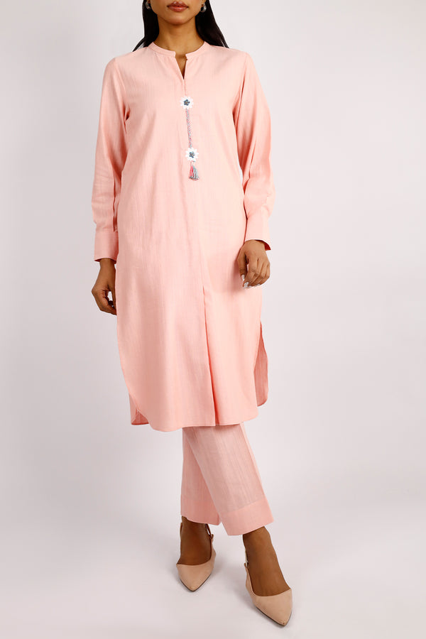 Solid Soft Raw Silk Stitched Shirt