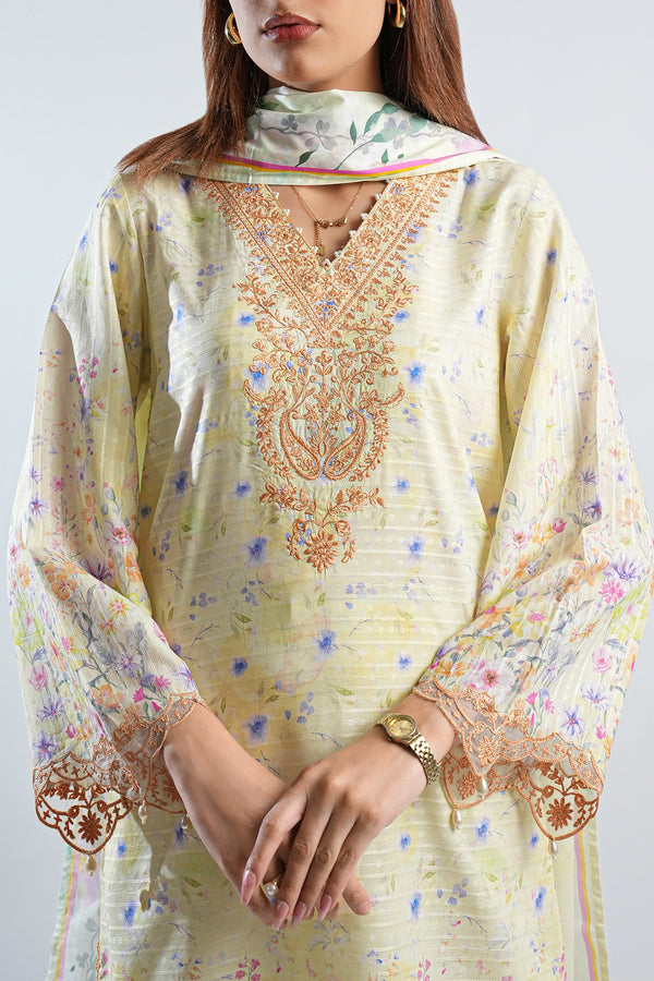 Printed Embroidered Cotton Jacquard Stitched Shirt