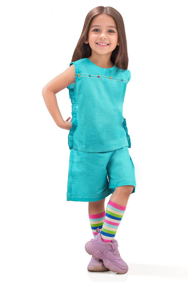 Stitched Cotton Jacquard Shirt/trouser For Kids