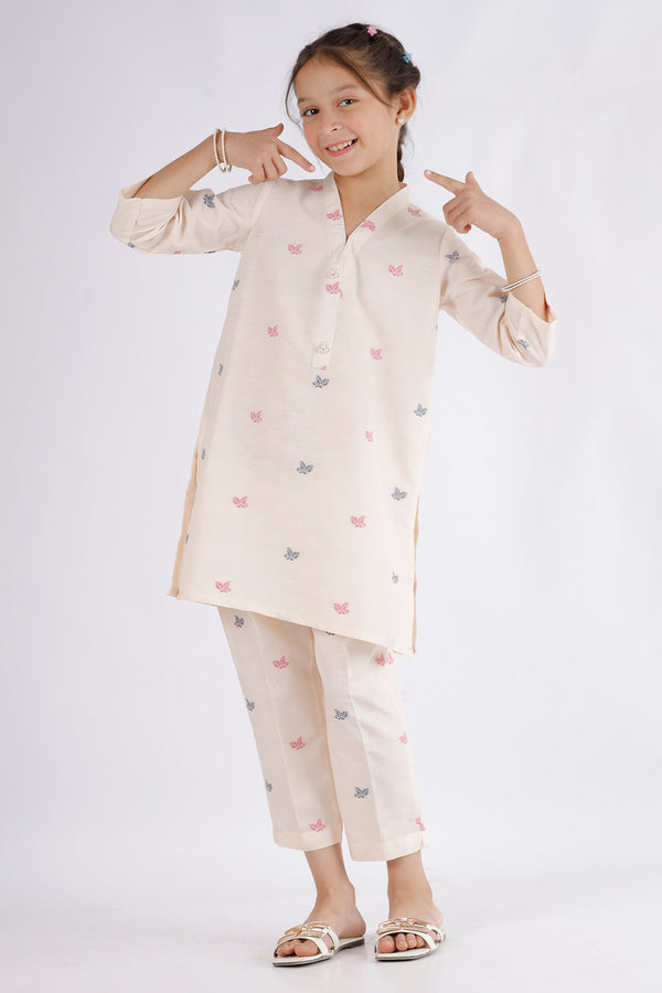 Stitched Cotton Jacquard Shirt/trouser For Kids