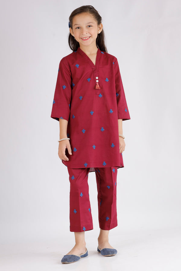 Stitched Cotton Jacquard Shirt/trouser For Kids