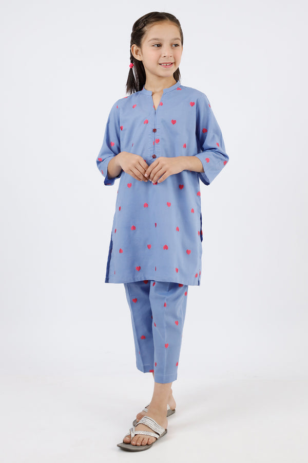 Stitched Cotton Jacquard Shirt/trouser For Kids