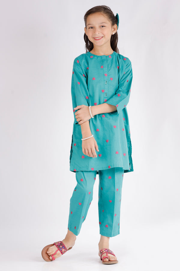 Stitched Cotton Jacquard Shirt/trouser For Kids