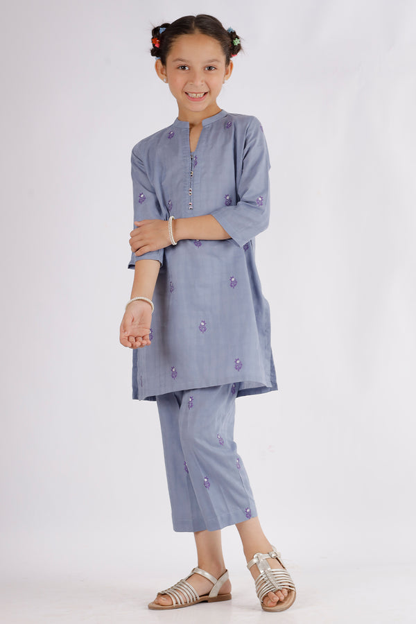 Stitched Cotton Jacquard Shirt/trouser For Kids