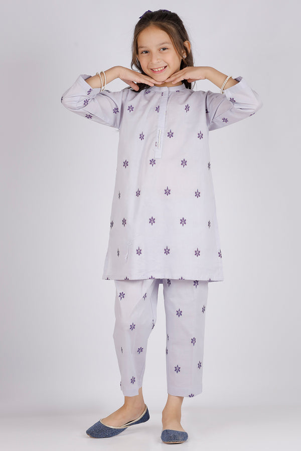 Stitched Cotton Jacquard Shirt/trouser For Kids