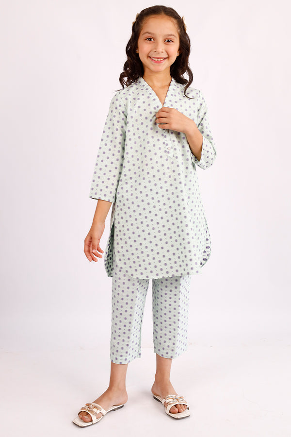 Stitched Cotton Jacquard Shirt/trouser For Kids