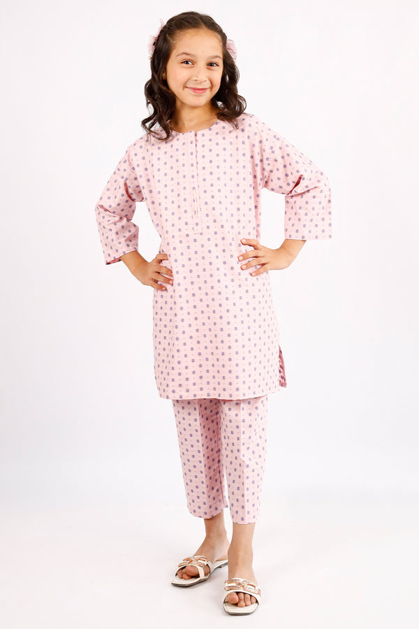 Stitched Cotton Jacquard Shirt/trouser For Kids