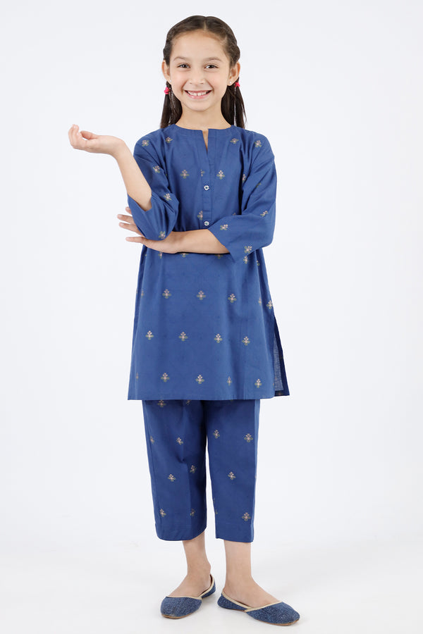 Stitched Cotton Jacquard Shirt/trouser For Kids