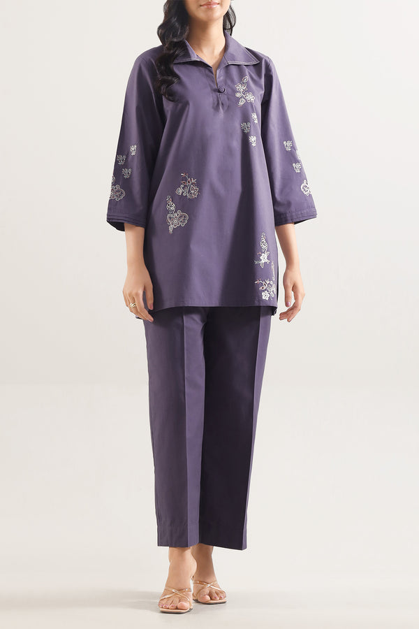 Solid Embroidered Poplin Stitched 2 piece (Shirt/Trouser)