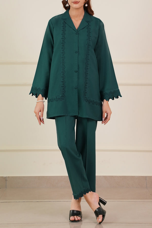 Solid Embroidered Easy Care Weave Stitched 2 Piece (Shirt/Trouser)